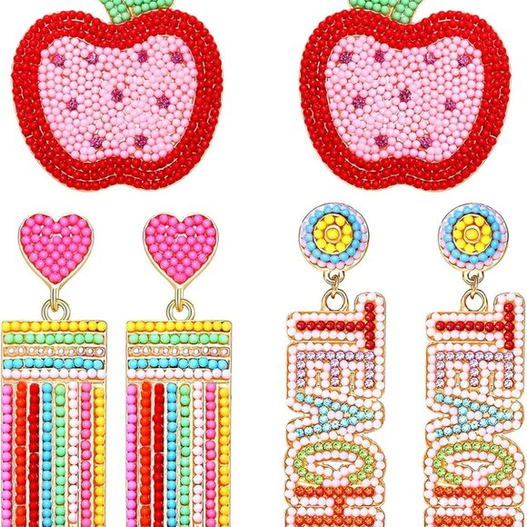 Jewelry - Delicate 3 Pairs Pencil Dangle Earrings in Rhinestone – Perfect Teacher Gift